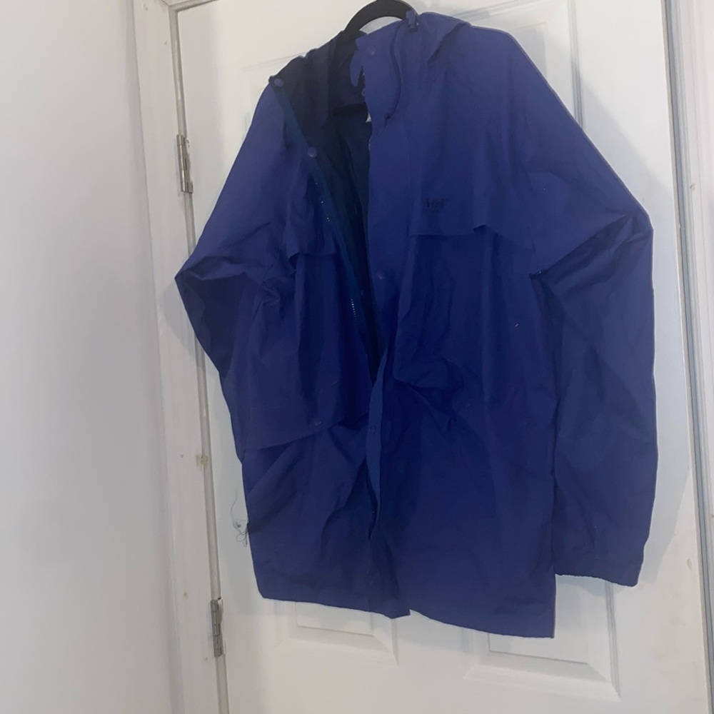 Vtg Helly Hansen Full Zip/Button Rain Jacket Blue… - image 1